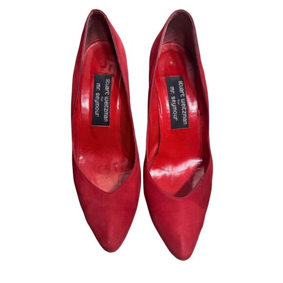 Stuart Weitzman Mr Seymour Red Suede & Black Leather Heels Pointed Toe- LT3286 - Picture 3 of 5